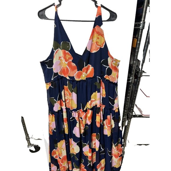 Mauries plus size dress size 1X long maxi tiered sheer lined floral print - Picture 1 of 8